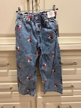 H&M Kids Denim Wide-Leg Pants with Minnie Mouse and Red Bow Accents
